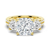 Double Row Pave Three Stone Cushion Cut Moissanite Engagement Ring