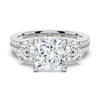 Double Row Pave Three Stone Princess Cut Moissanite Engagement Ring
