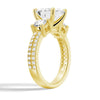 Double Row Pave Three Stone Princess Cut Moissanite Engagement Ring