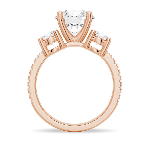 Double Row Pave Three Stone Round Cut Moissanite Engagement Ring