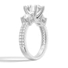 Double Row Pave Three Stone Round Cut Moissanite Engagement Ring