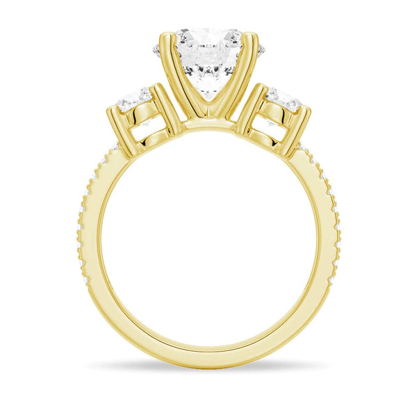 Double Row Pave Three Stone Round Cut Moissanite Engagement Ring