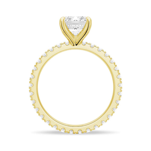 Emerald Cut Moissanite Engagement Ring With Eternity Pave Band