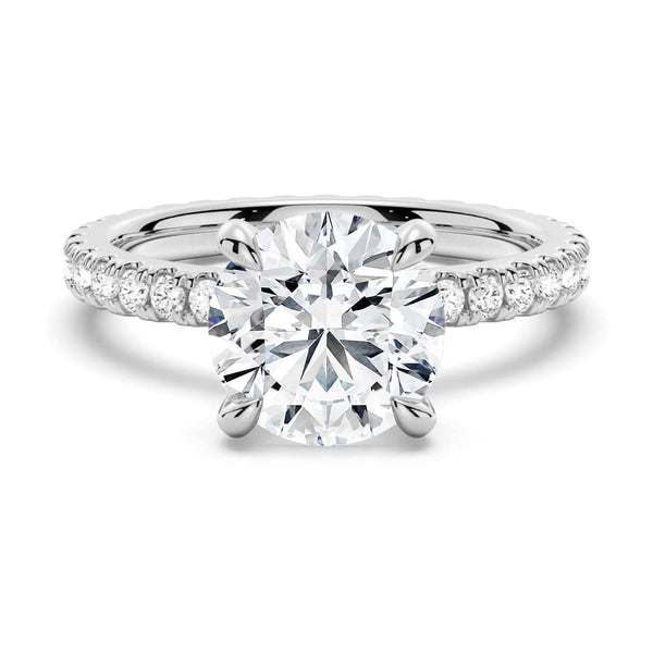 Round Moissanite Engagement Ring With Eternity Pave Band