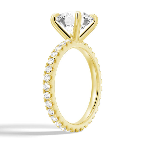 Round Moissanite Engagement Ring With Eternity Pave Band