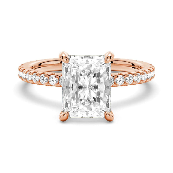 Radiant Cut Moissanite Engagement Ring With Eternity Pave Shank