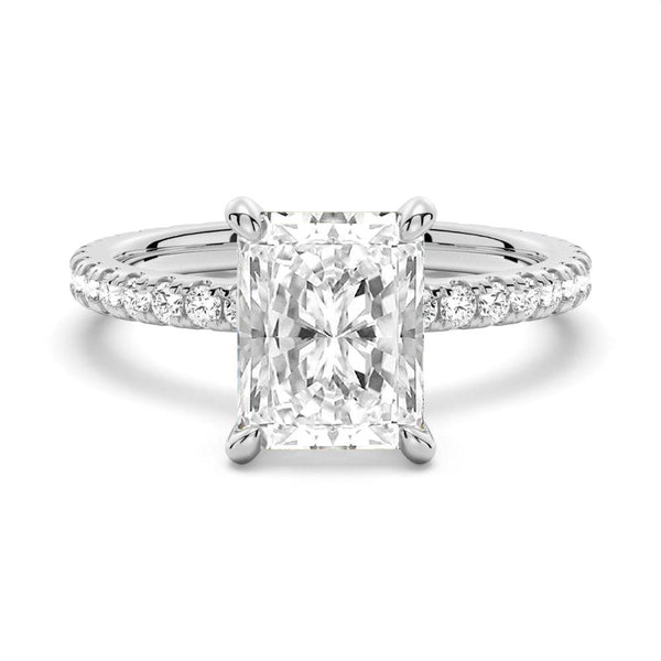 Radiant Cut Moissanite Engagement Ring With Eternity Pave Shank