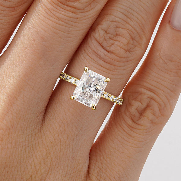 Radiant Cut Moissanite Engagement Ring With Eternity Pave Shank