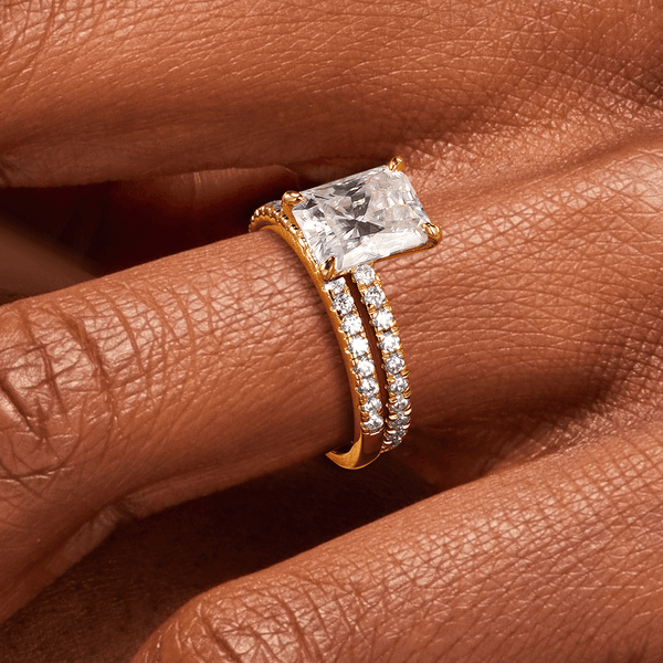 Solitaire Radiant Cut Moissanite Ring Set with Matching Wedding Band