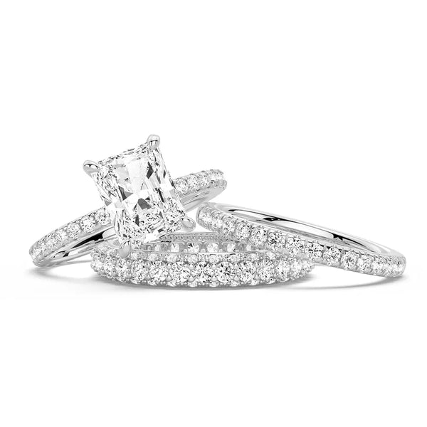 Solitaire Radiant Cut Moissanite Ring Set with Matching Stacking Band