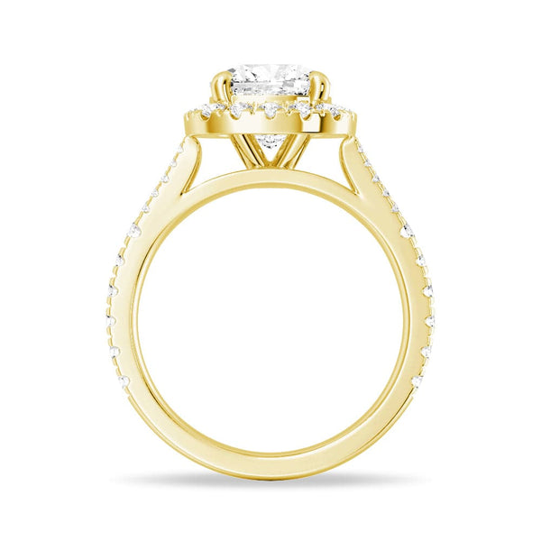 Cushion Cut Split Shank Moissanite Halo Engagement Ring