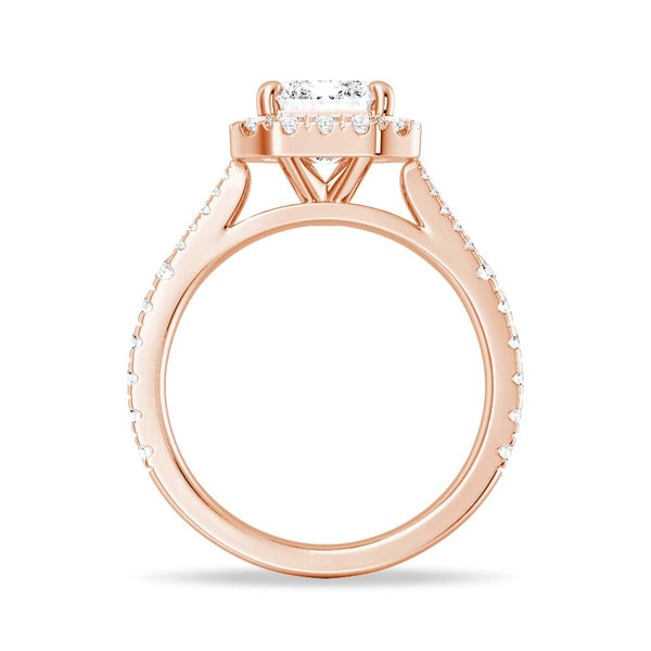 Emerald Cut Split Shank Moissanite Halo Engagement Ring