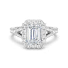 Emerald Cut Split Shank Moissanite Halo Engagement Ring