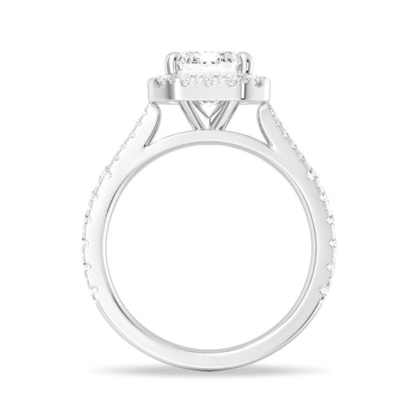 Emerald Cut Split Shank Moissanite Halo Engagement Ring