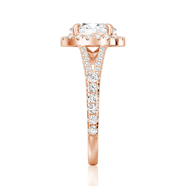 Oval Cut Split Shank Moissanite Halo Engagement Ring