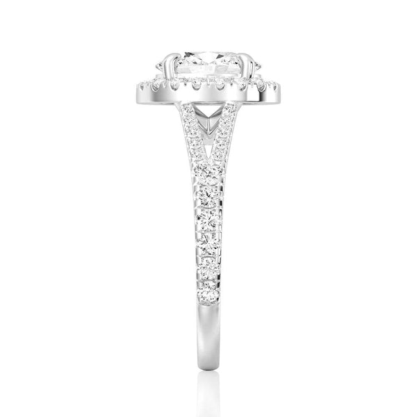Oval Cut Split Shank Moissanite Halo Engagement Ring