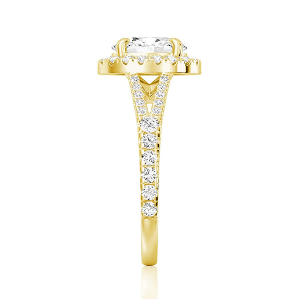 Oval Cut Split Shank Moissanite Halo Engagement Ring