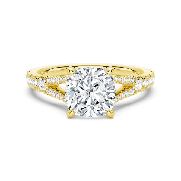 Cushion Cut Split Shank Moissanite Ring Set with Matching Wedding Band