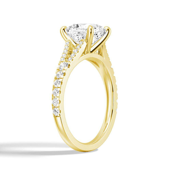 Cushion Cut Split Shank Moissanite Ring Set with Matching Wedding Band