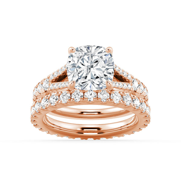 Cushion Cut Split Shank Moissanite Ring Set with Matching Wedding Band