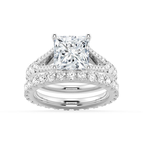 Princess Cut Split Shank Moissanite Ring Set with Matching Wedding Band