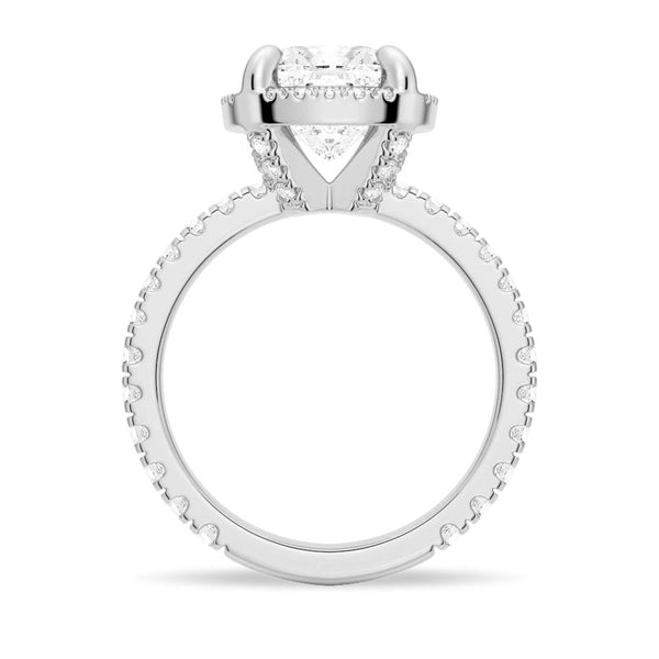 Half Eternity Cushion Cut Moissanite Halo Engagement Ring