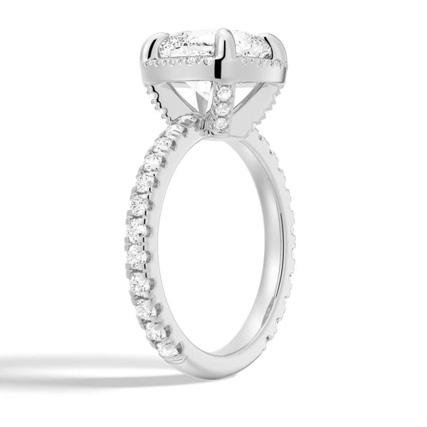 Half Eternity Cushion Cut Moissanite Halo Engagement Ring