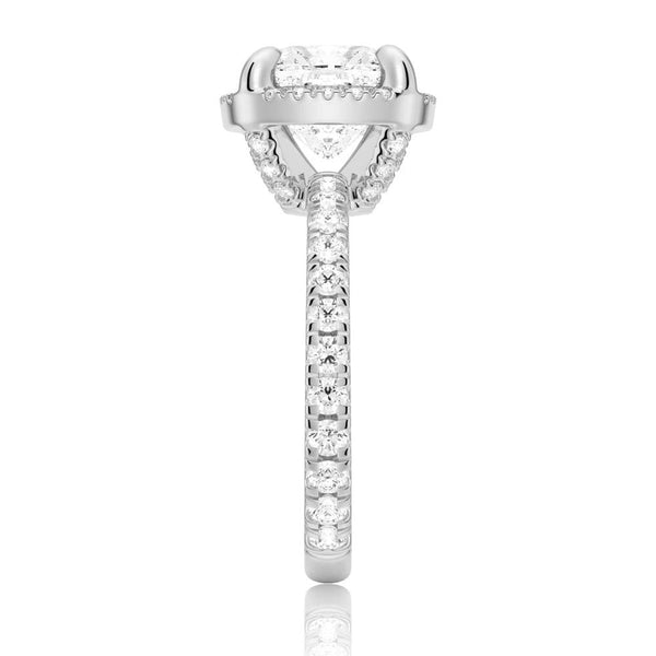 Half Eternity Cushion Cut Moissanite Halo Engagement Ring