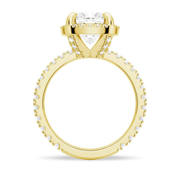 Half Eternity Cushion Cut Moissanite Halo Engagement Ring