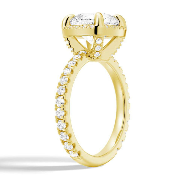 Half Eternity Cushion Cut Moissanite Halo Engagement Ring