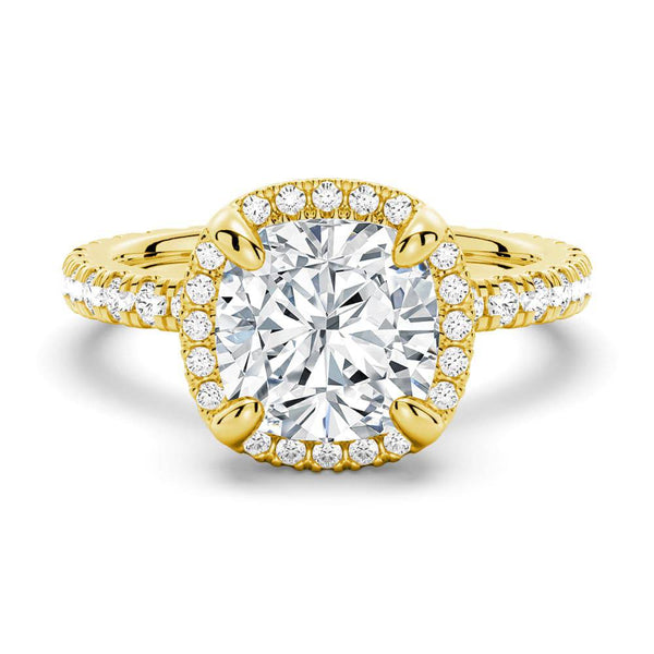 Half Eternity Cushion Cut Moissanite Halo Engagement Ring