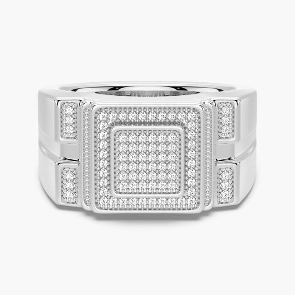 12mm Moissanite Micro Pave Square Stepped Men's Wedding Ring