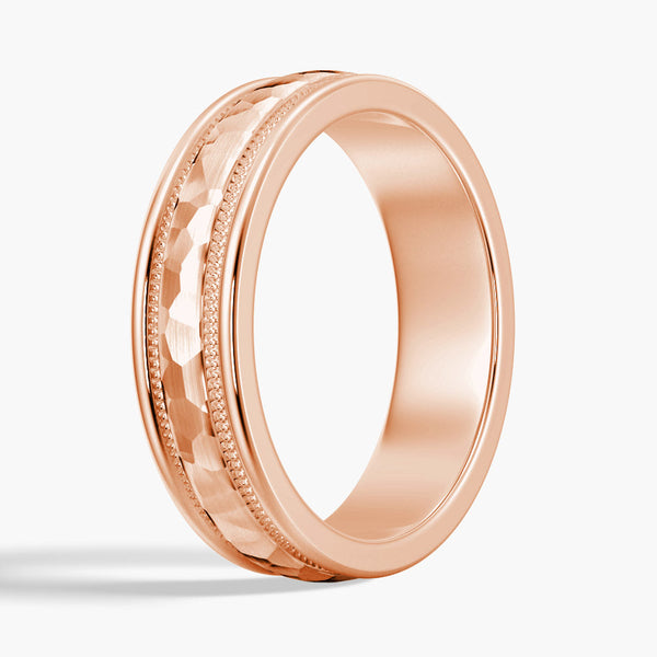 6mm Hammered Milgrain Comfort Fit Men's Wedding Band