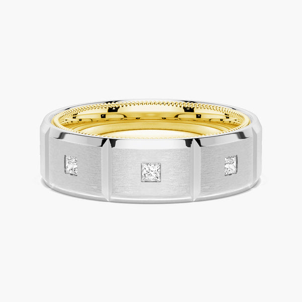 8mm Two Tone Matte Finish Princess Cut Moissanite Men's Band