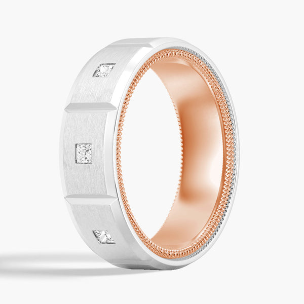 8mm Two Tone Matte Finish Princess Cut Moissanite Men's Band