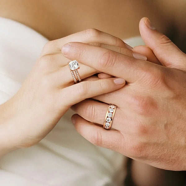 1.5 CT. Cushion Shaped Moissanite Couple's Ring Set with Men's Wedding Band