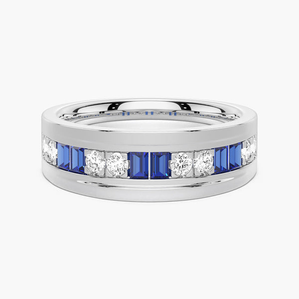 7.5mm Sapphire And Moissanite Men's Wedding Band
