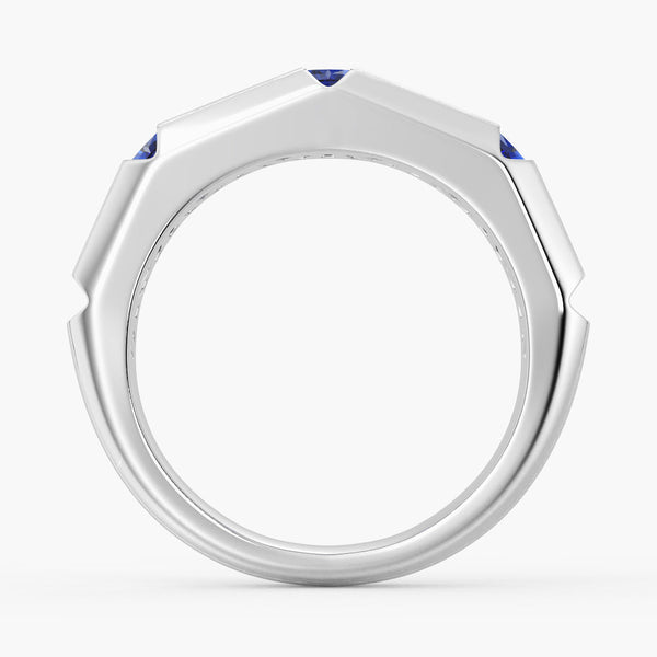 8mm Brush Finish Princess Cut Sapphire Men's Wedding Band