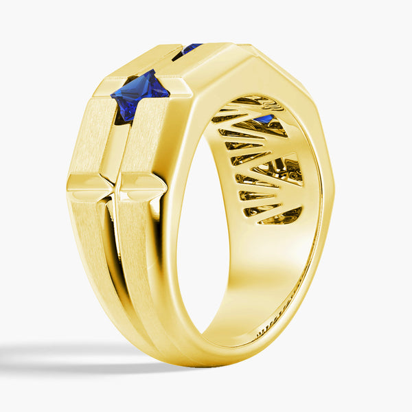 8mm Brush Finish Princess Cut Sapphire Men's Wedding Band