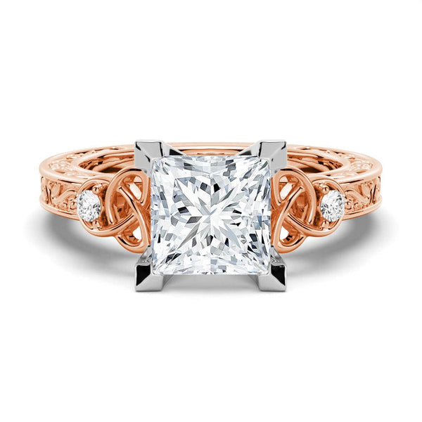 Vintage Celtic Knots Design Princess Cut Moissanite Engagement Ring