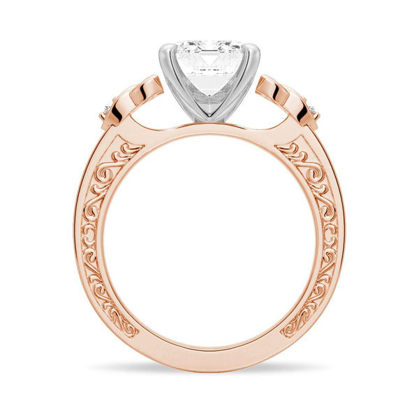 Vintage Celtic Knots Design Emerald Cut Moissanite Engagement Ring