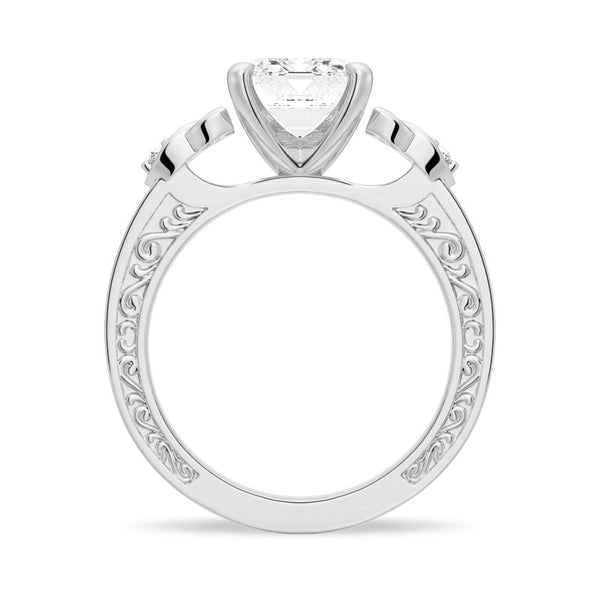 Vintage Celtic Knots Design Emerald Cut Moissanite Engagement Ring