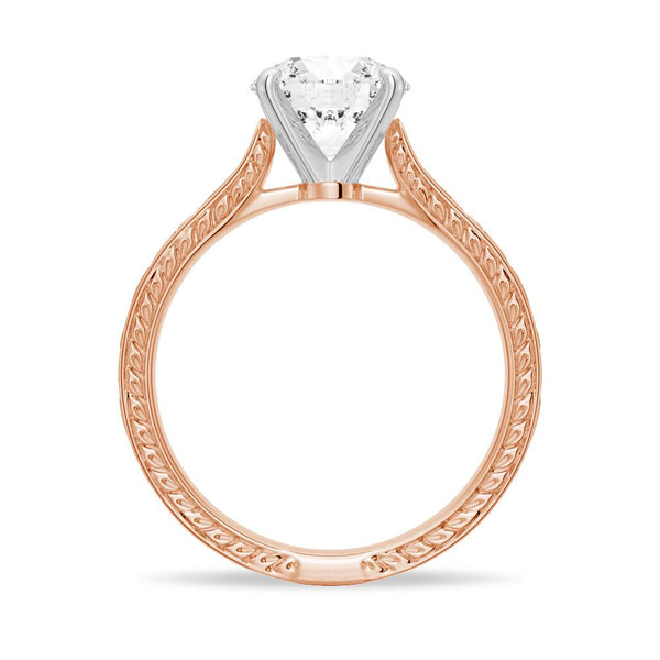 Vintage Two Tone Round Moissanite Engagement Ring With Milgrain Edges