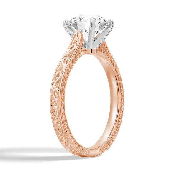 Vintage Two Tone Round Moissanite Engagement Ring With Milgrain Edges