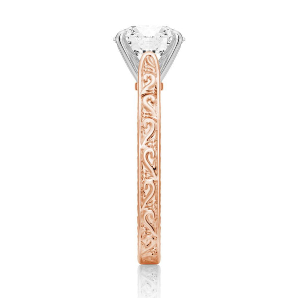 Vintage Two Tone Round Moissanite Engagement Ring With Milgrain Edges