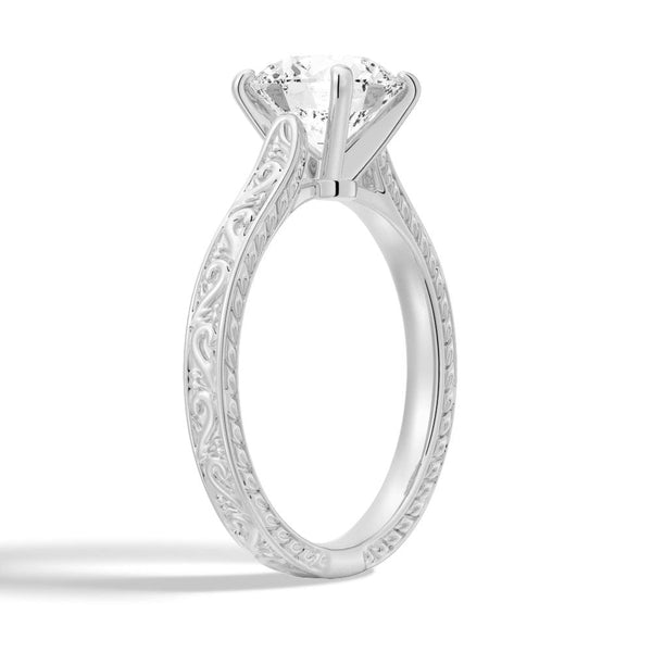 Vintage Two Tone Round Moissanite Engagement Ring With Milgrain Edges