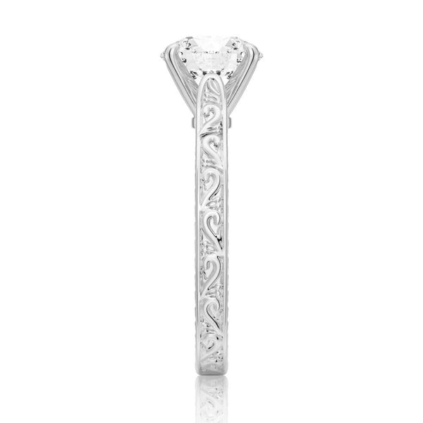 Vintage Two Tone Round Moissanite Engagement Ring With Milgrain Edges