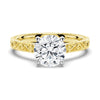 Vintage Two Tone Round Moissanite Engagement Ring With Milgrain Edges