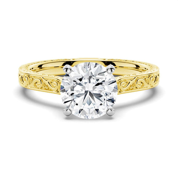 Vintage Two Tone Round Moissanite Engagement Ring With Milgrain Edges