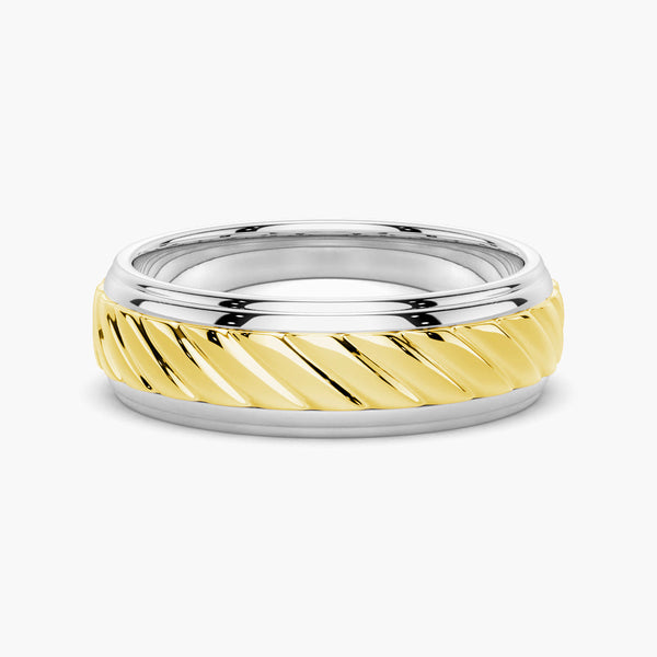 7mm Two Tone Carved Men's Wedding Band